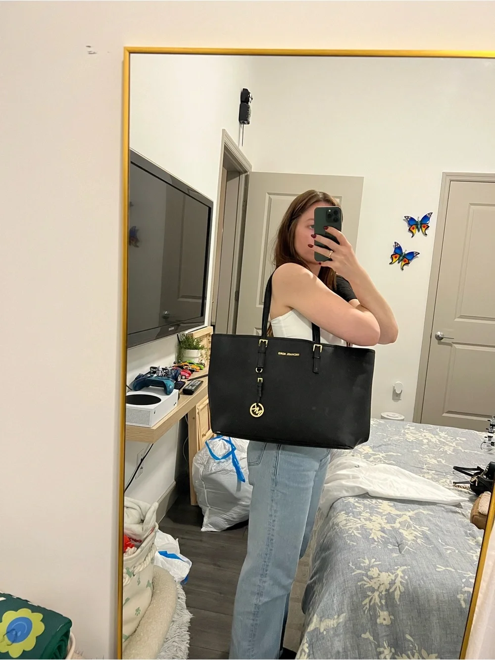 MICHAEL KORS Black Saffiano Leather Tote with Gold Hardware - Picture 2 of 2